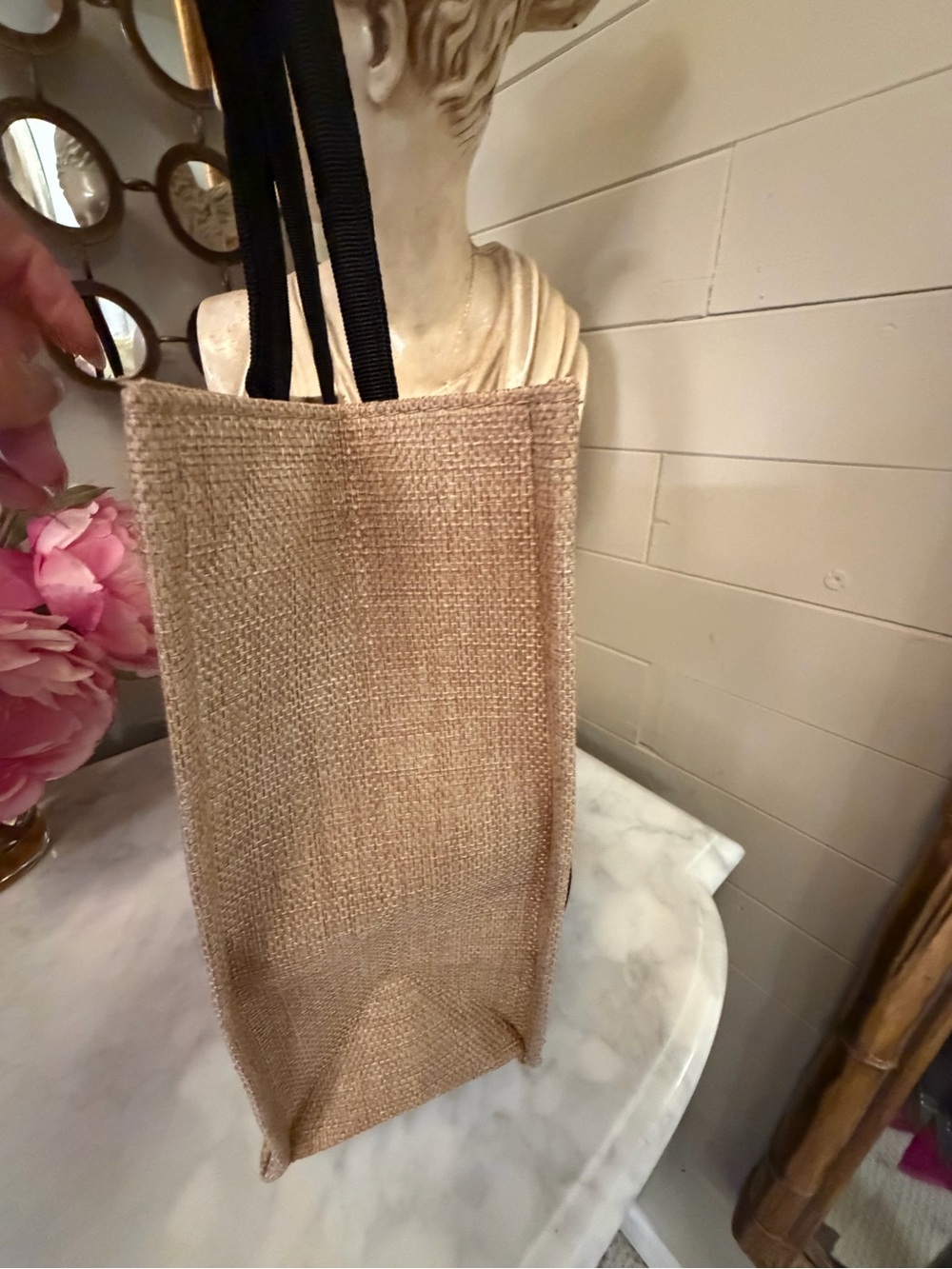 Natural Jute Tote Bag with Black Horse Motif and added leather Tassel NWOT - Picture 9 of 11
